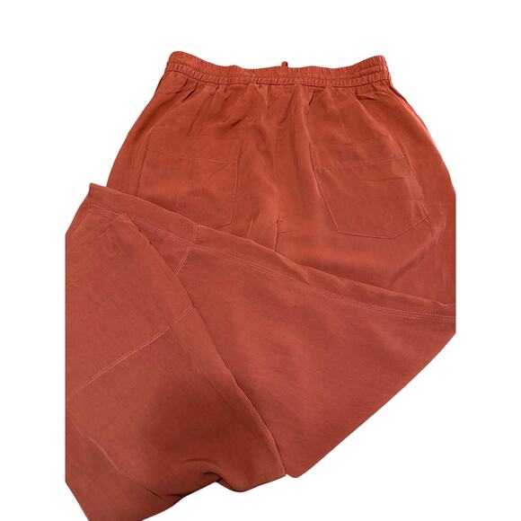 ZARA Wide-Leg Slacks Four-Pocket Burnt Orange Women’s M Elastic Tie Waist - Picture 9 of 16